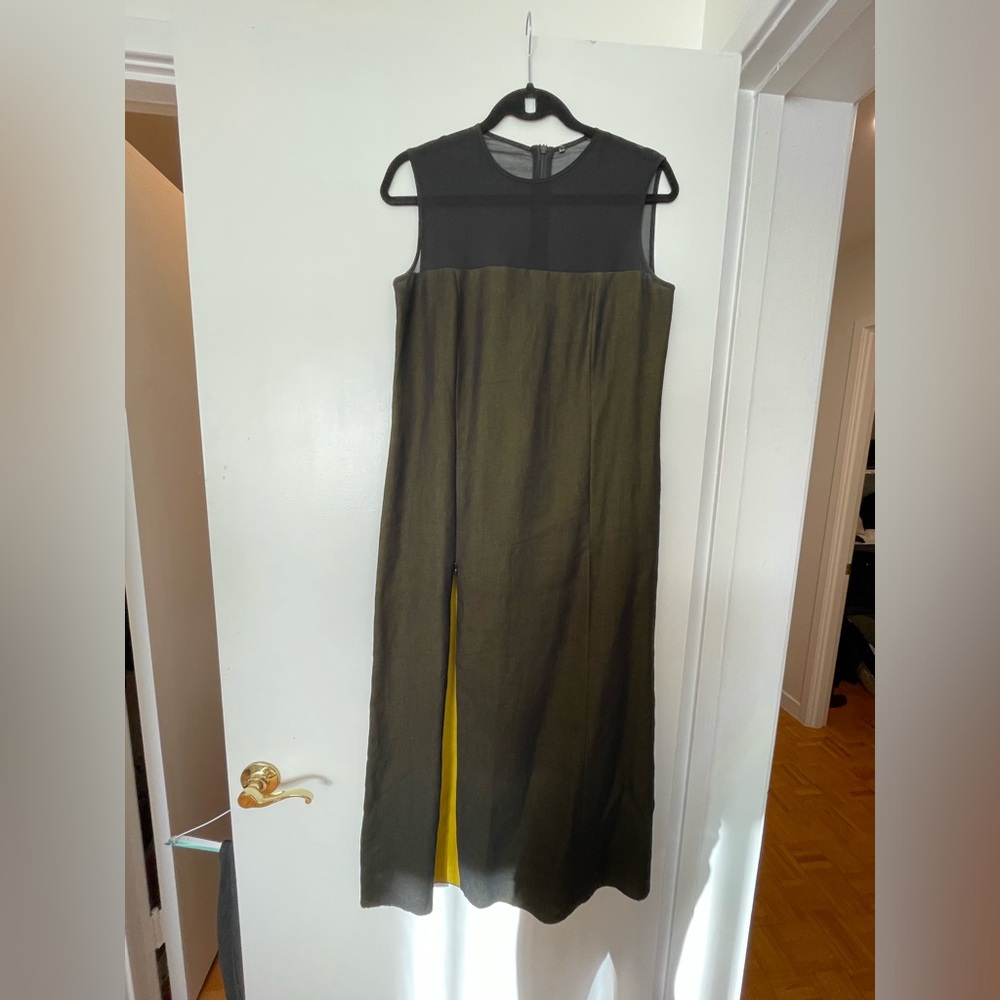 Linen Livianna Conti: midi dress with chiffon top bodice